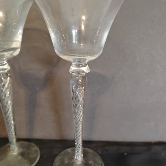 Bohemian Crystal Vintage Hand Made Wine Glasses with Airtwist Stems, Set of 2 - Picture 2 of 4